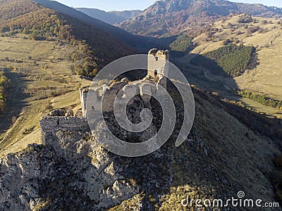 Aerial image of the trascau fortress,apuseni mountains-romania Stock Photo